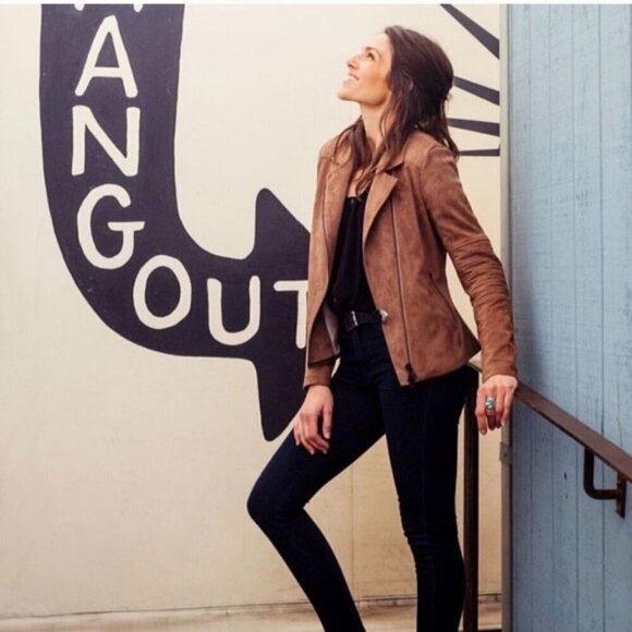 Betabrand Everyday Vegan Suede Moto Jacket Zipper Pockets Brown Size M - Picture 3 of 9